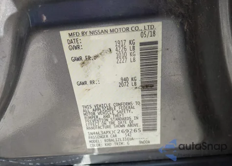 2018 Nissan Altima 2.5 Sv из США, поврежденный, VIN 1N4AL3APXJC269265